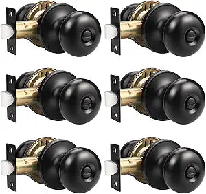 GOBEKOR 6 Pack Matte Black Door Knob Privacy Interior Door Knob with Lock Round Keyless Privacy Door Knobs for Bedroom Bathroom