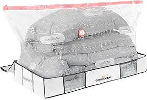 Compactor Under Bed Vacuum Storage Bag with Semi-Rigid Box, Closet Organizer, Vacuum Seal Bags for Clothing and Bedding, Fits All Vacuum and Nozzle Types, 190L, White, XL