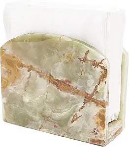 Marble Napkin Holder for Table 6.5 Inch Green Stone Organizer for Cocktail Napkins & Tissue Paper  Decorative Napkin Holder for Bathroom, Kitchen Counter, Coffee Bar & Dining Table