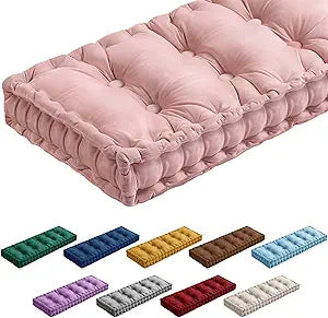 Threehoney Bench Cushions for Indoor Furniture 40x20 in Velvet Kitchen Dining Piano Window Seat Cushion, Tufted Patio Porch Swing Thicken Bench Pad Memory Foam(Pink)