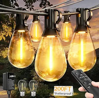Tenmiro 200FT LED Outdoor String Lights with Remote, 72+2 Shatterproof Bulbs Dimmable Timing 3 Light Modes Outside Patio Lights for Backyard Porch Deck Garden Balcony Pool party Hanging Lighting Decor