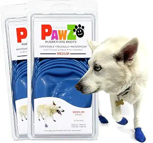 PawZ Rubber Dog Boots for Medium Paws - All-Weather Waterproof Dog Shoes, Anti-Slip Traction for Rain, Snow, Mud & Hot Pavement - Pull-On Dog Booties, Blue - Medium (2.5" - 3") - Pack of 24