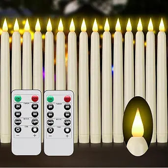 flameless Ivory Taper Candles with Remote Control Timer, 15Pack 9.6-inch