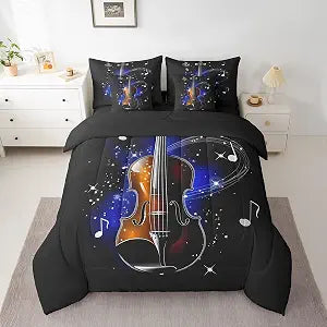 jejeloiu Violin Comforter Set with Sheets 7 Piece Twin Size