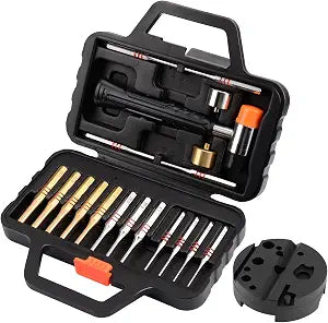 Pridefend Punch Set,Brass Punch Set and Roll Pin Punch Set Made of Solid Material Including Steel Pin Punch Set and Bench Block, Hammer with Detachable Heads,Punch Set with Portable Storage Case