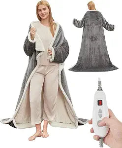 GarveeHome Wearable Heated Blanket with Foot Pocket,Electric Snuggle Blanket with Sleeves,6 Heating Levels & 2/4/8/10H Time Settings,Machine Washable,Gift for Family & Friends,50 * 70"+18", Dark Gray