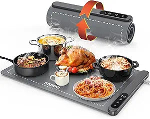 FEPPO Food Warming Mat, Upgrade High-tech Heating System, Fast Full Surface Electric Warming Tray with 6 Level Adjustable Temperature and 6 Hours Timer, Roll Up Food Warmers for Parties Buffet