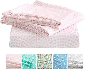 Vonty Kids Twin Pink Heart Printed Microfiber Sheet Set, 3-Piece