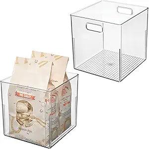 iDesign Pantry Storage Bin, Small Cube Organizer for Cabinet or Fridge, Set of 2, Clear, Made in USA