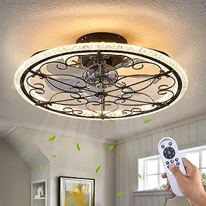 Caged Ceiling Fan with Lights Remote Control, 6 Speeds 3 Color Farmhouse Industrial Ceiling Fan with Light for Kitchen Bedroom Living Room