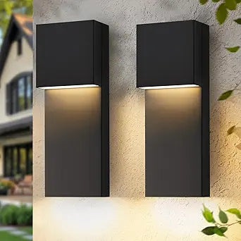 Modern LED Outdoor Wall Sconce, Black Exterior Light Fixtures, Outside Wall Mount Lighting for House Porch Garage Backyard, 3000K 15 Inch, 2 Packs