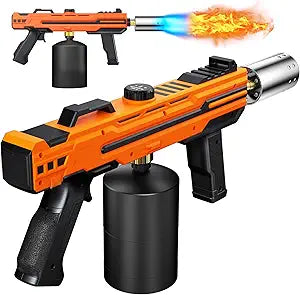 Powerful Propane Torch Gun, Kitchen cooking Torch lighter with Adjustable Flame, Flame Thrower Gun Butane Torch for Searing Steak, BBQ, Campfire, Fireplace (Tank Not Included) (Orange)