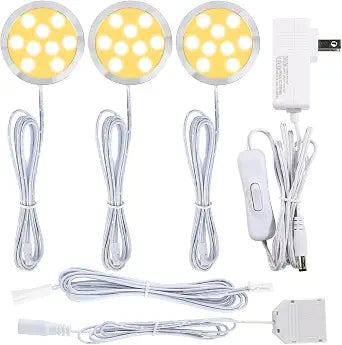 Under or Above Counter LED Lighting Kit, Kitchen Cabinet Accent Lighting, 120 Volt Electric Wired Wall Plug, 3 Ways Octopus Wired, On/Off Switch Warm White 2700K, 3 Lights