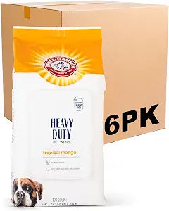 Arm & Hammer for Pets Heavy Duty Multipurpose Dog Wipes Paw and Butt Wipes Cleans Deodorizes and Freshens Coat and Skin Between Baths Mango Scent 100 Count 6 Pack Arm Hammer Multi-Dog Supply