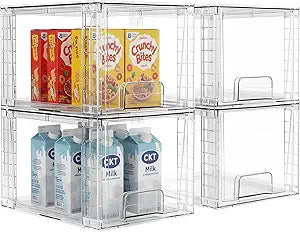 4 Pack Stackable Acrylic Storage Drawers  Clear Plastic Organizer Bins, Easy to Assemble, Suitable for Bathroom, Undersink, Kitchen, Pantry, Makeup, Medicine Organization
