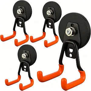 MUTUACTOR Upgraded Magnetic Hooks,4-Pack Heavy Duty Magnetic Garage Hook for Hanging,2.59 20lbs Magnet Garage Storage System Hooks to Securely Organize Toolboxes, Drill Drivers, Garden Hoses Shovels
