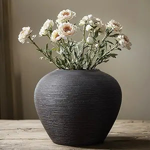 Rustic Ceramic Vase, 7" Black Farmhouse Tall Vase, Vintage Vases, Modern Terracotta Decor Vases for Home Decor, Living Room, Entryway, Table Centerpieces, Shelf, Kitchen, Housewarming Gifts