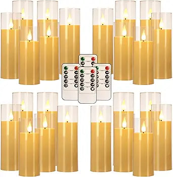 24 Pack LED Flameless Candles Set(14/16/18cm), Battery - Operated with 4 Remotes,Clear, Timer & Flickering/Steady Modes for Home dcor, Wedding, Patio,Outdoor.