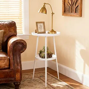 ShellKingdom Small Round Side Table, 2 Tier Metal End Table for Living Room