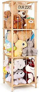Stuffed Animal Storage Zoo, 52.3"x16.5"x16.5" Large Stuffed Animal Organizer Holder for Playroom & Nursery, Natural Solid Wood Plushies Storage, BPA-free & Zero Glue, Smoothly Polished