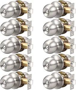 Knobonly 10 Pack Bedroom/Bathroom Satin Nickel Door Knobs Privacy Door Sets Hardware Interior Ball Shap Door Handles