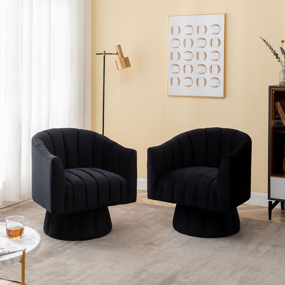 SEYNAR  Modern Glam Velvet Upholstered Round 360 Degree Swivel Accent Barrel Chair Set of 2