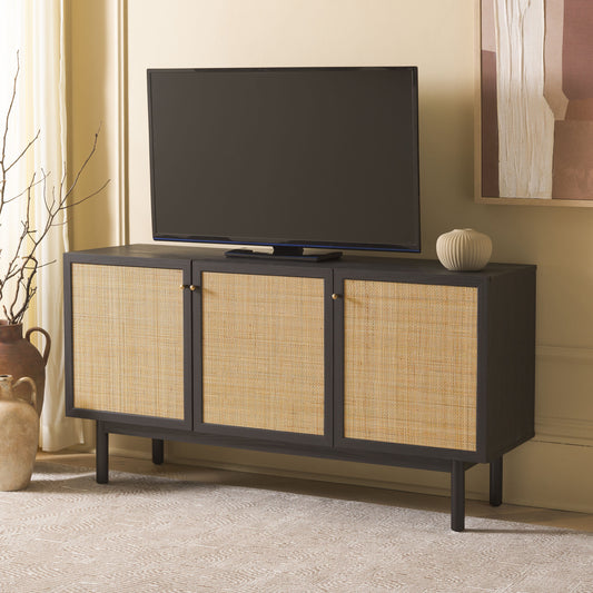 Safavieh Aino Black/Natural Coastal Particleboard Media Cabinet