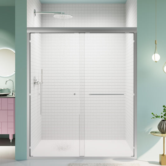 Tatayosi 56-60W x 72 H Inches Semi-Frameless Double Sliding Shower Door Bypass Shower Door 1/4 Inches (6mm) Thick SGCC Tempered Glass Door Chrome