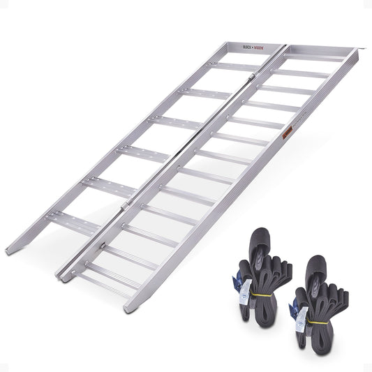 Black Widow  Aluminum Bi Fold Motorcycle Ramp with Steps Folding Tow Ramp Silver