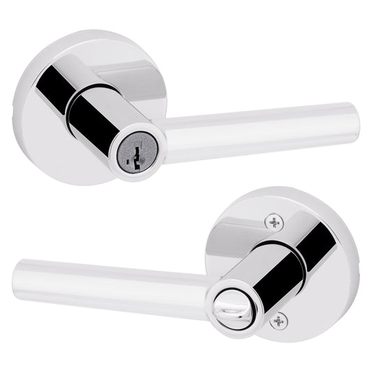 Kwikset Milan Round Keyed Entry Lever Doorknob with Smartkey Polished Chrome