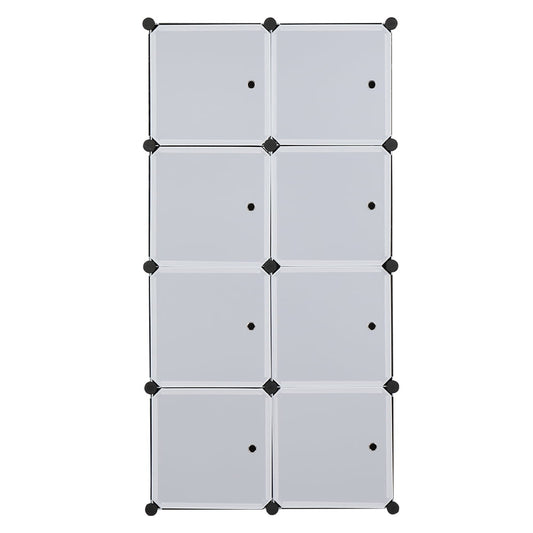 8 Cube Organizer Stackable Plastic Cube Storage Shelves Modular Closet Cabinet with Hanging Rod White Doors and Black Panels