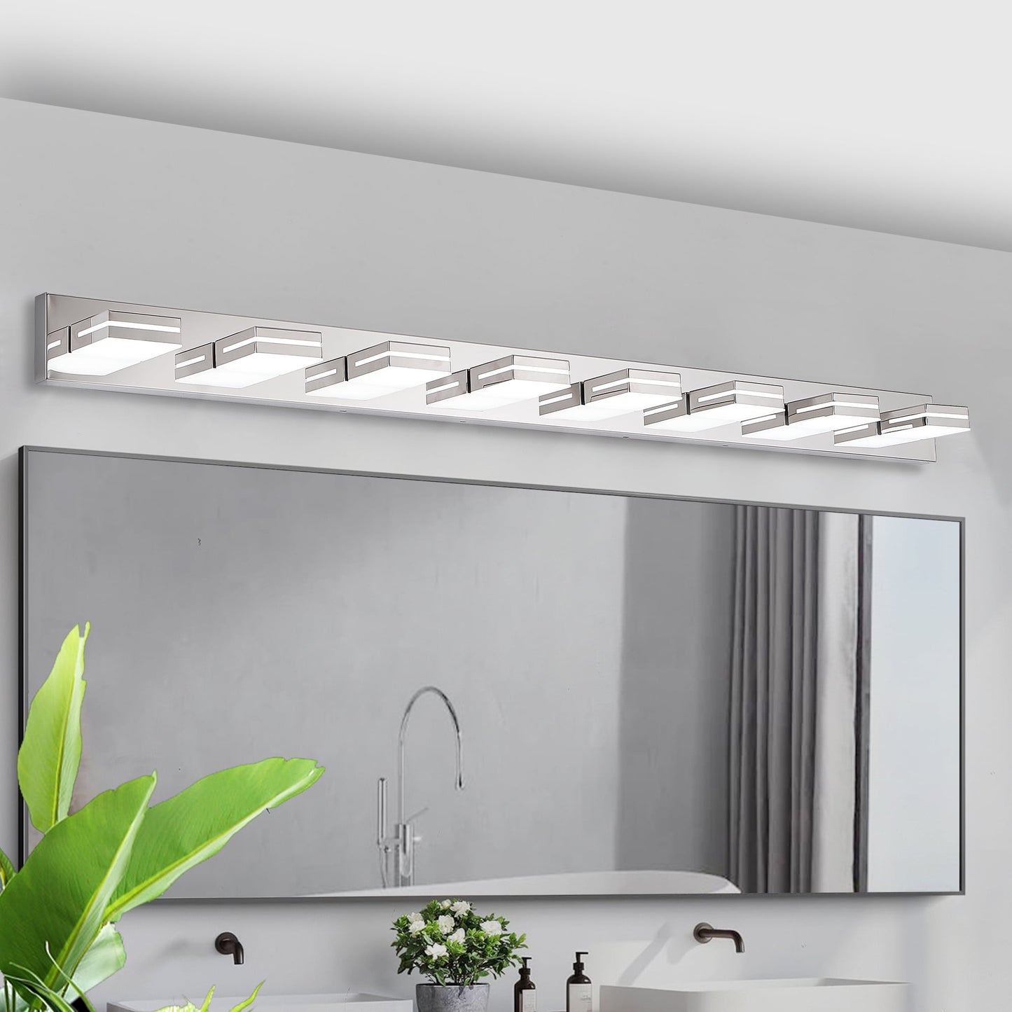 Miniyam 8-Lights LED Vanity Light, Modern Wall Sconce for Bathroom Over Vanity Mirror, Dimmable Light Fixture, Chrome