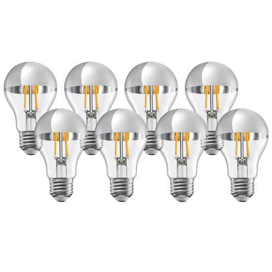 8 Pack A19 LED Dimmable Light Bulb, 4.5W(40W Eqv.), Anti Glare Half Chrome Bulbs, Silver Dipped E26 Base, 2700K Soft White
