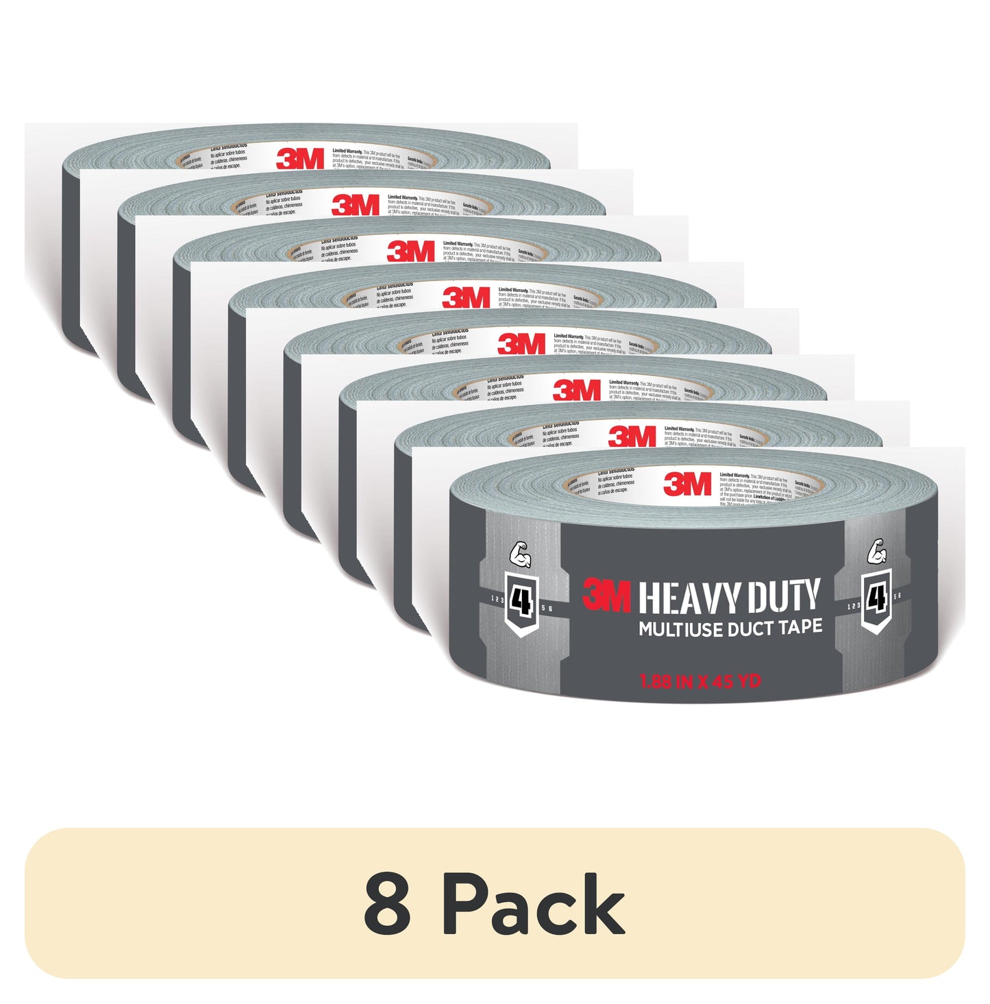 (8 pack) 3M Heavy Duty Grey Duct Tape, 1.88 in. x 45 yd., 1 Roll