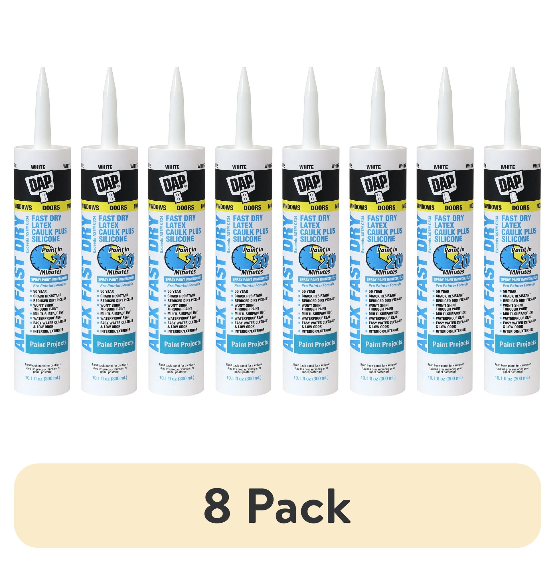 (8 pack) DAP Alex Fast Dry 10.1 oz White Acrylic Latex Silicone Caulk