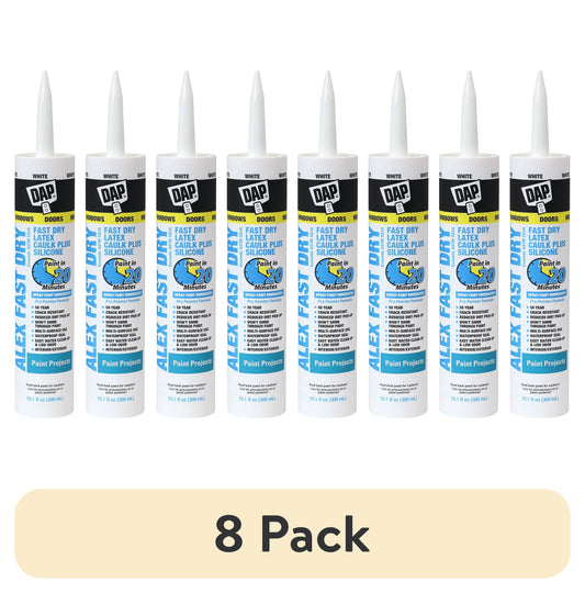 (8 pack) DAP Alex Fast Dry 10.1 oz White Acrylic Latex Silicone Caulk