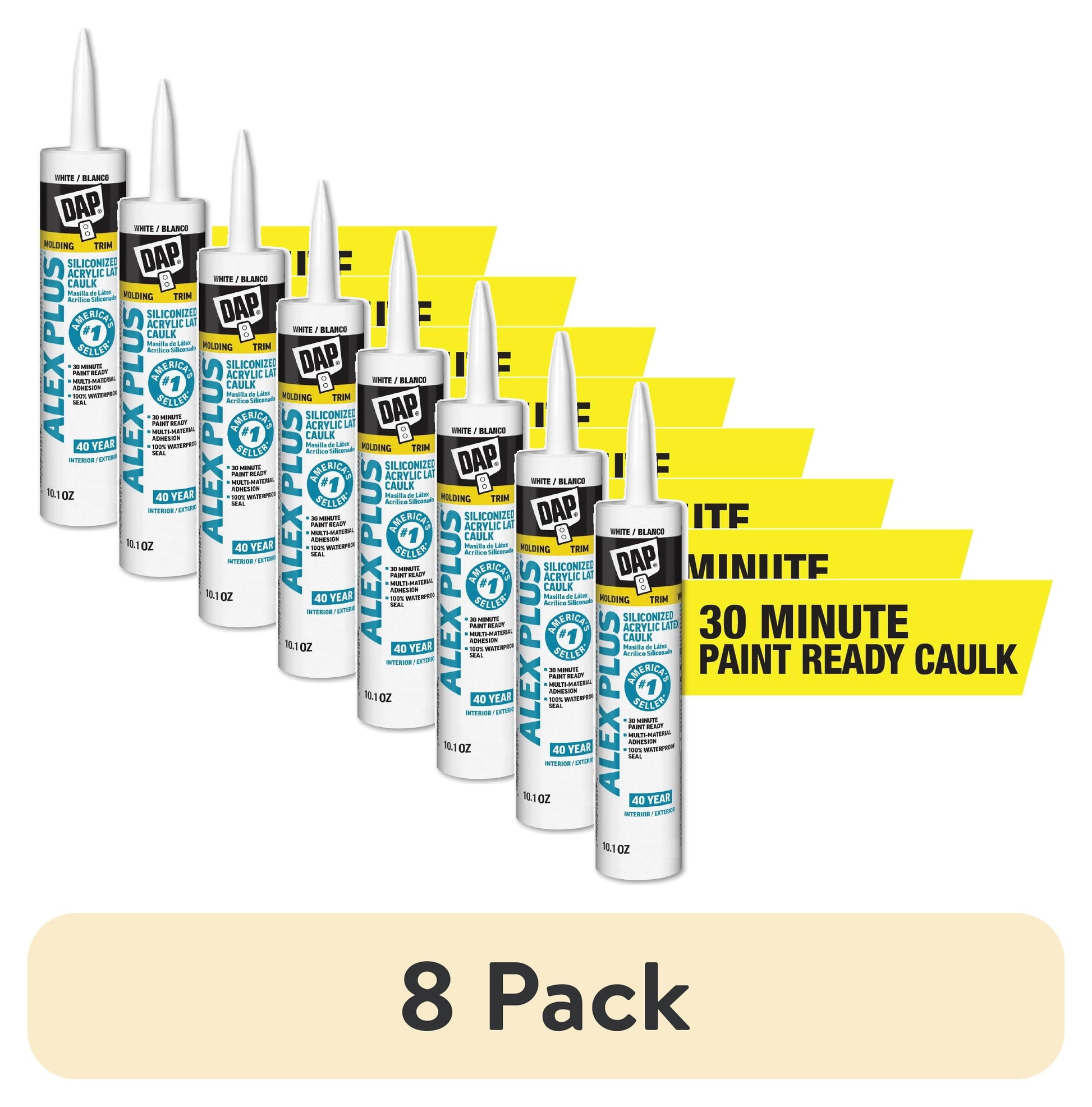 (8 pack) DAP Alex Plus 10.1 oz White All Purpose Acrylic Latex Caulk Plus Silicone