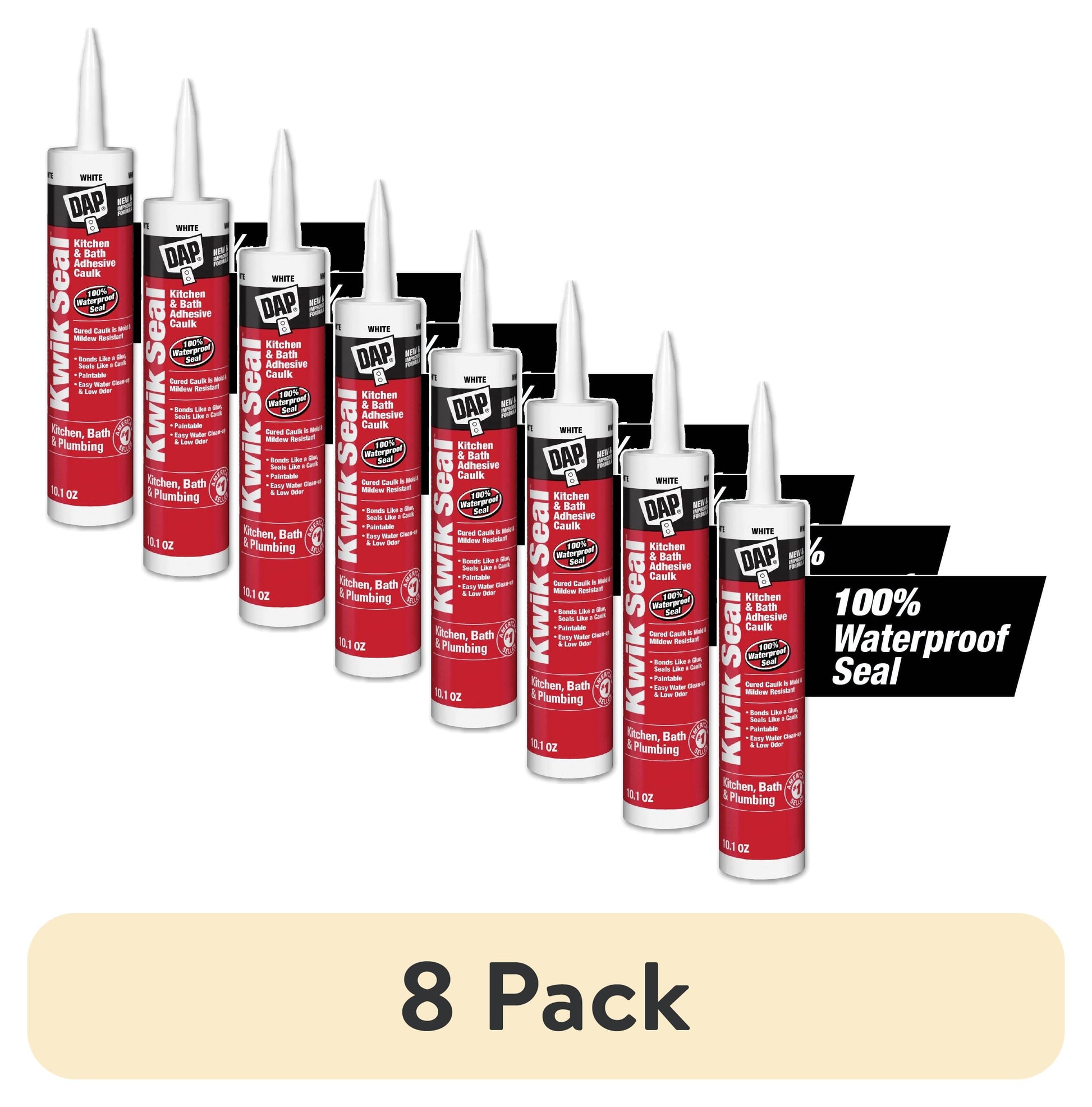 (8 pack) DAP Kwik Seal 10.1 oz White Adhesive Kitchen and Bath Acrylic Latex Caulk