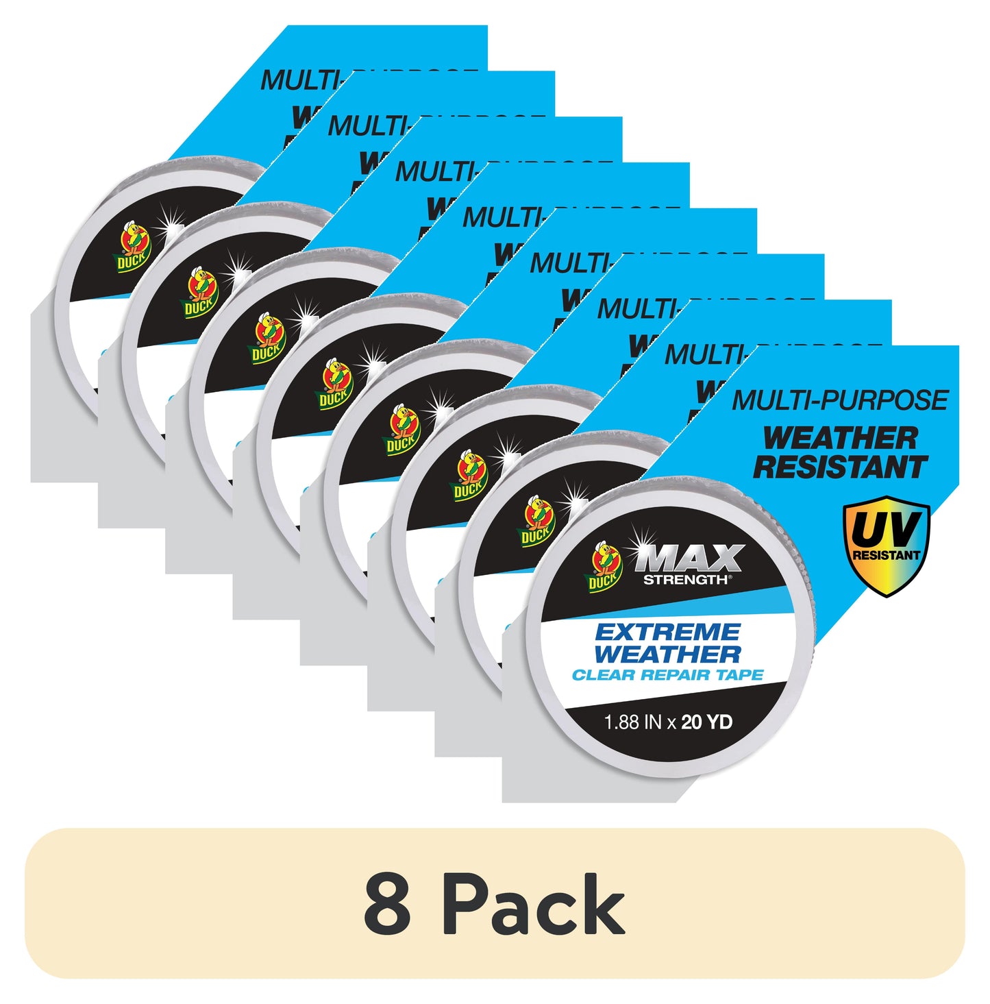 (8 pack) Duck Max Strength Extreme Weather 1.88 in. x 20 yd., Clear Tape