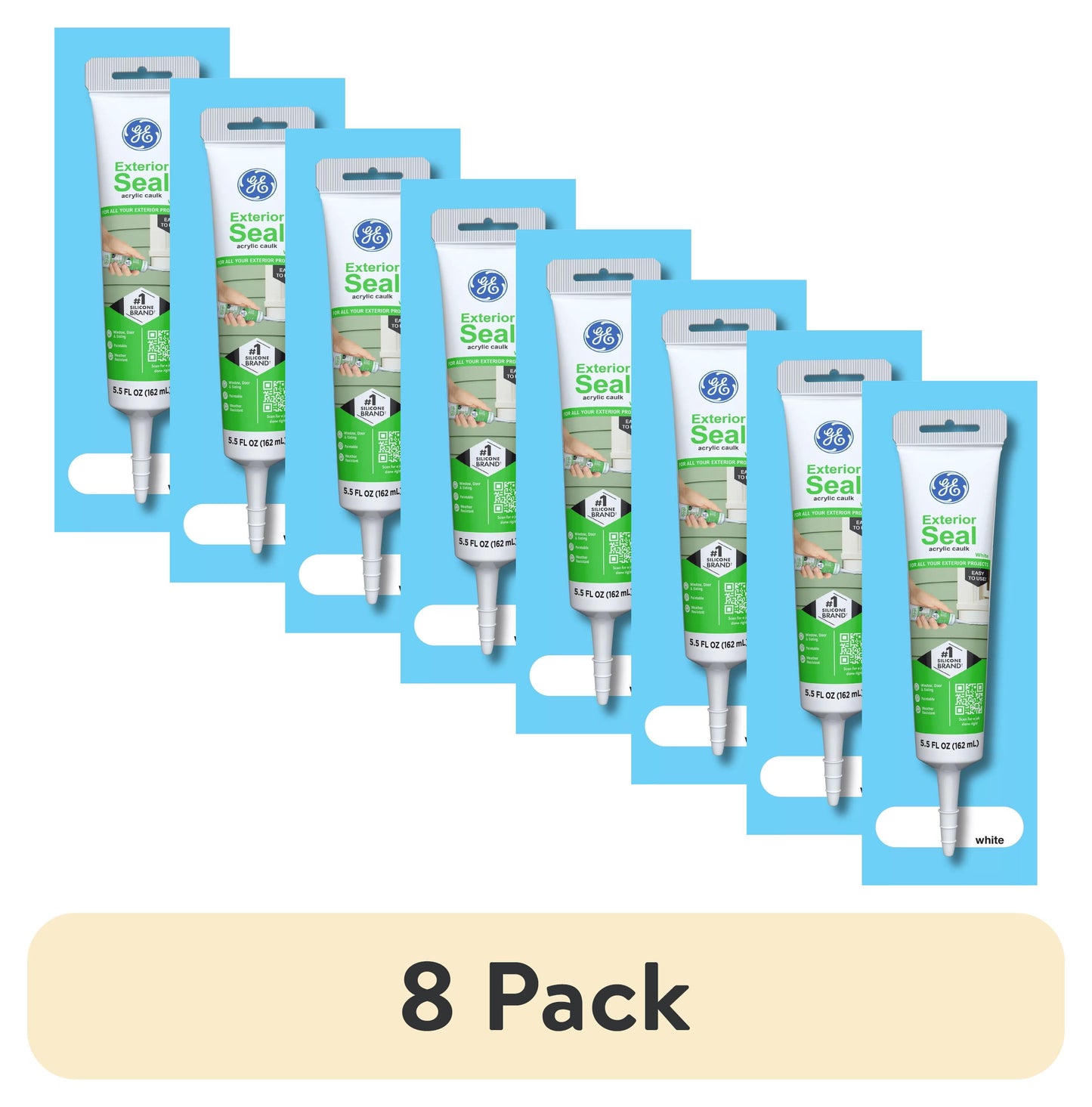 (8 pack) GE Exterior Seal Window & Door, Pack of 1, White 5.5 oz Tube