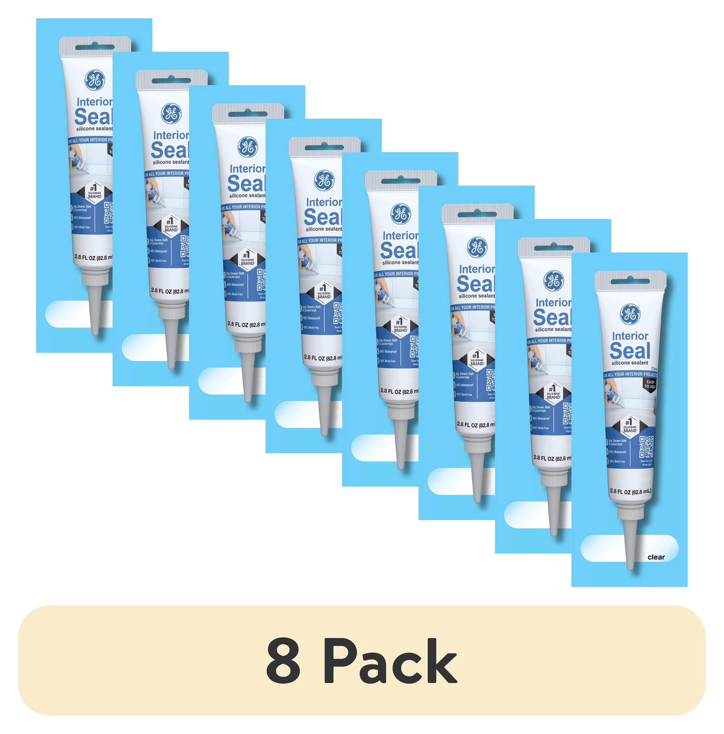 (8 pack) GE Interior Seal Kitchen & Bath, Pack of 1, Clear 2.8 oz Tube