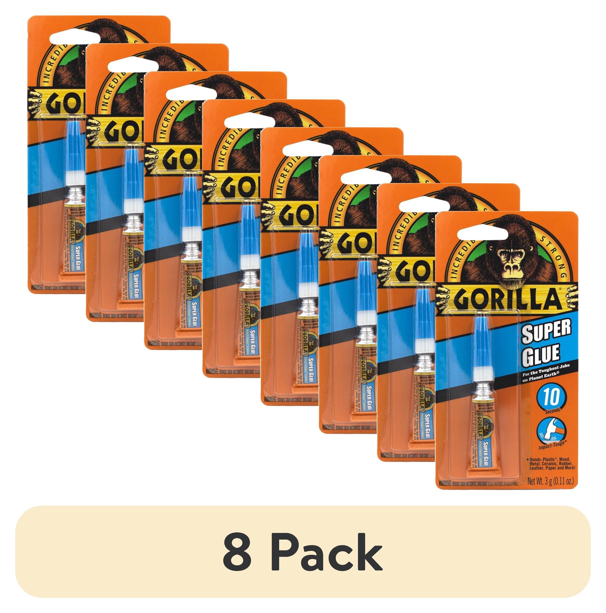 (8 pack) Gorilla Super Glue 3g Tube, Product Net Content Quantity 1