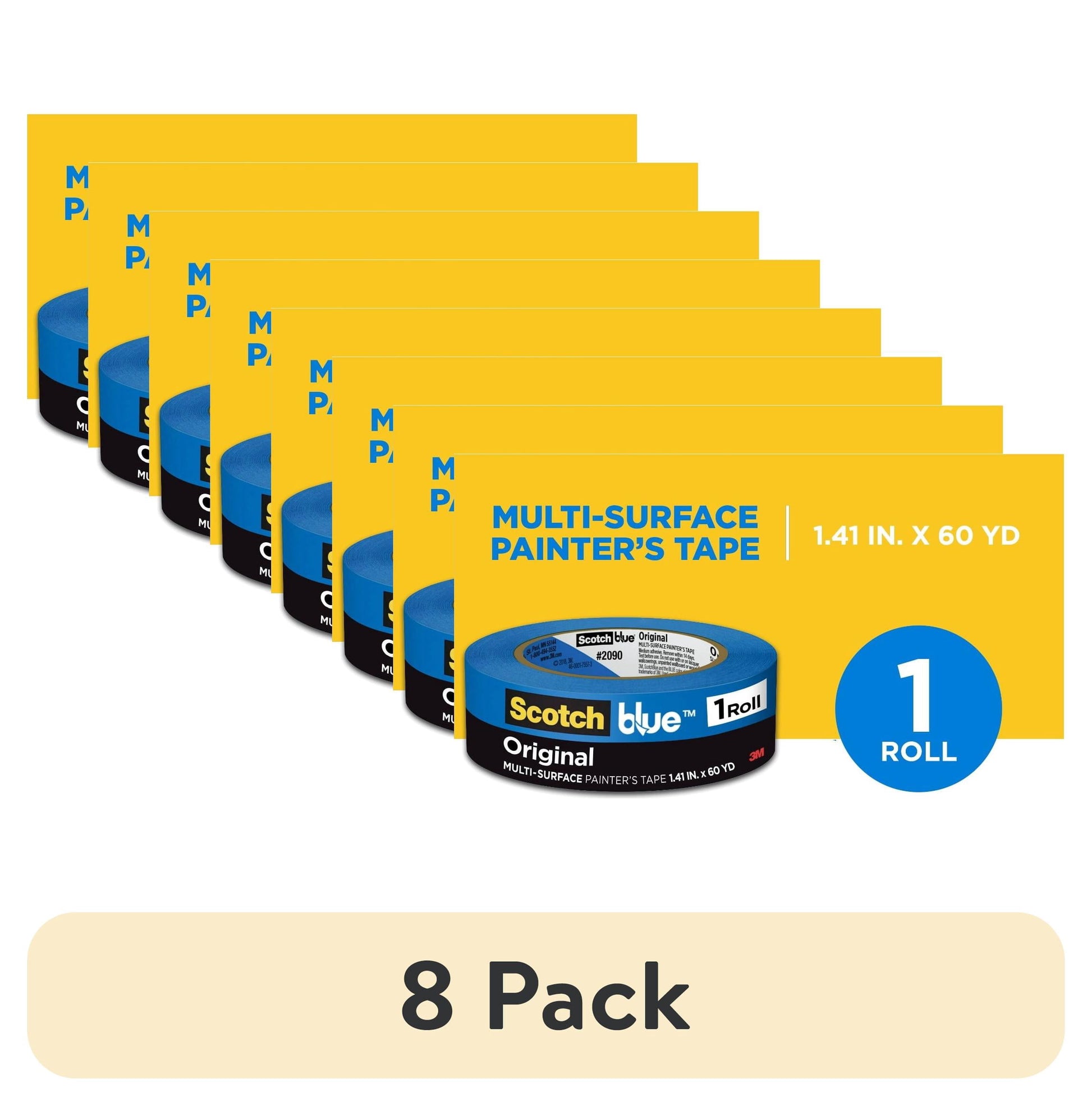 (8 pack) Scotch Blue Painter's Tape, 1.41 in. x 60 yd., 1 Pack, Original Multi-Surface, Paint Supplies