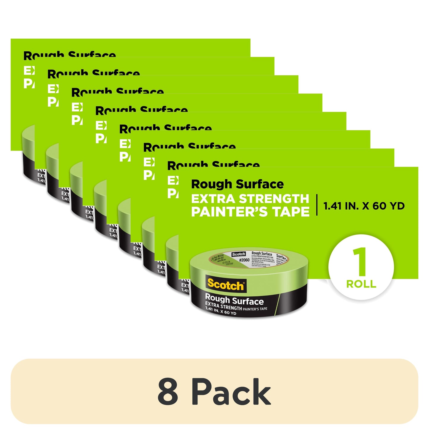 (8 pack) Scotch Rough Surface Painter's Tape, 1.41 in x 60.1 yd, Green, 1 Roll