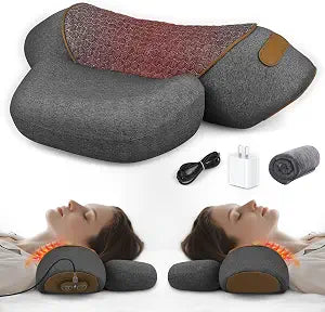 3-in-1 Neck Massager Pillow with Heat & Traction, Deep Tissue Cervical Traction Device for Neck Hump Corrector, Shoulder & Upper Back Pain Relief, Relaxing TheraPillow Support