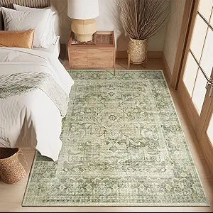 4x6 Washable Area Rugs for Entryway: Small Living Room Rug Stain Resistant Non Slip Low Pile Ultra Faux Wool Throw Rugs for Bedroom Kitchen Bathroom Laundry Room Home Office Front Door Entry Indoor