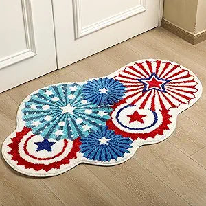 HunnmingRe 48 x 30 Inch Large Patriotic Rugs 4th of July Door Mat Outdoor America Star Red White Blue Welcome Rug Non Slip 250th Anniversary Independence Day Memorial Day Decor for Porch Entryway