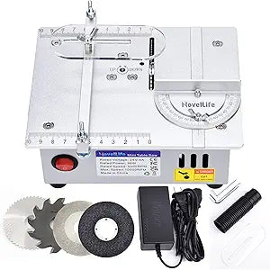 Mini Hobby Table Saw Handmade Woodworking Bench Saw DIY Model Crafts Cutting Tool with Adjustable Power Supply 63mm HSS Circular Saw Blade (R2)