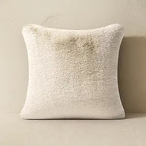 EVERGRACEHOME Luxury Soft Faux Chinchilla Fur Throw Pillow Cover 1 Piece, Decorative Plush Fluffy Cozy Mink Pillow Case 20"x20" for Couch, Square Cushion Cases for Sofa Bed Living Room, Birch Mink