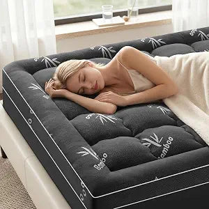 Mattress Topper Queen Size,Viscose Made from Bamboo Extra Thick Mattress Pad 8-21" Deep Pocket Soft Down Alternative Fill Mattress Protector Pillow Top Mattress Cover(60x80 Inches) Dark Gray